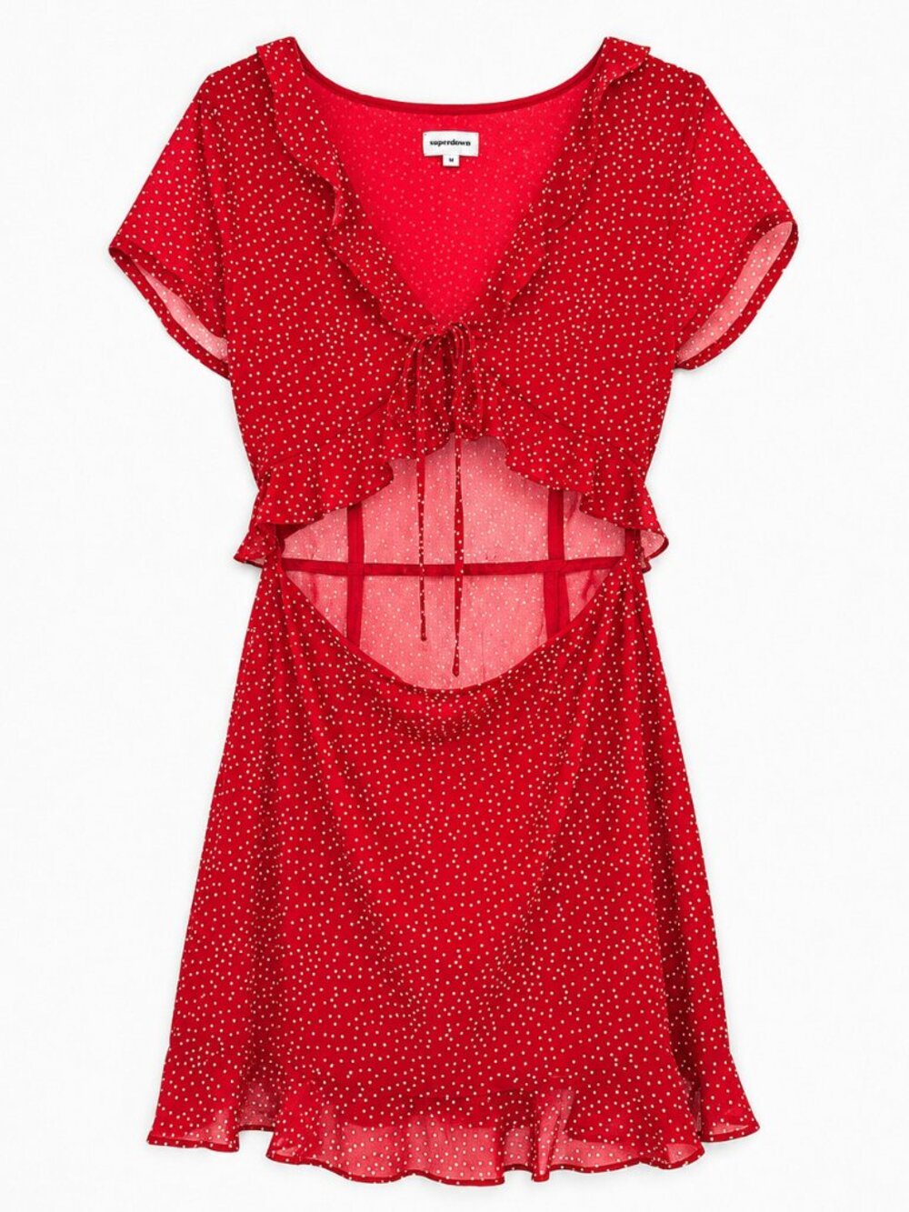 superdown Red Mini Dress with Tie Front & Ruffle Hem - Picture 2 of 6